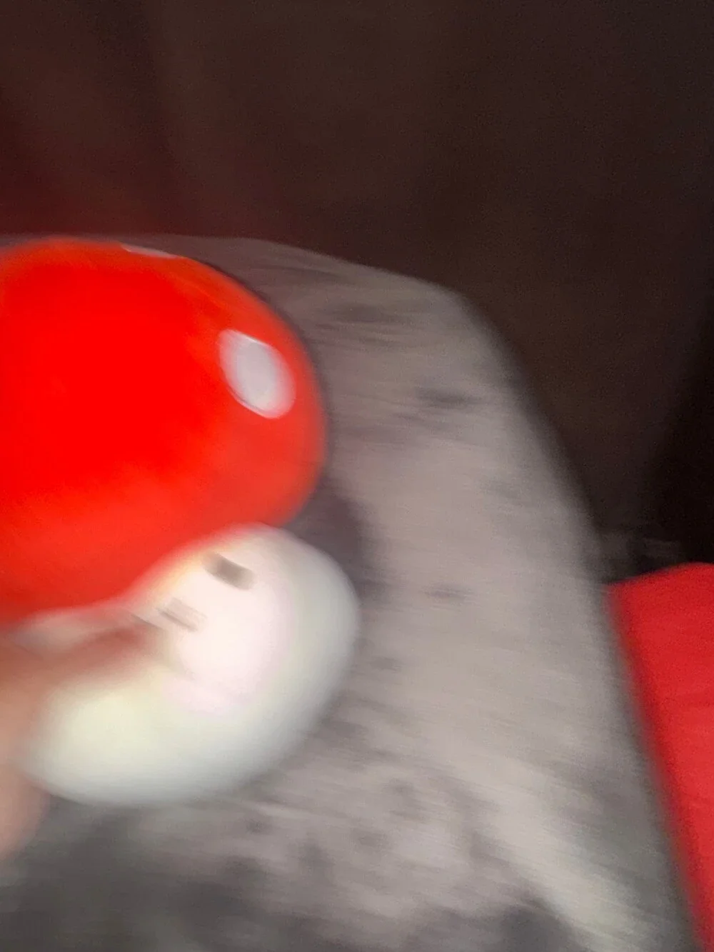Red Mushroom Plush Toy White Stem Smiling Face Excellent